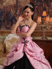 Pink Bodice Open Skirt with Black Applique Tulle Quinceanera Ceremony Wear