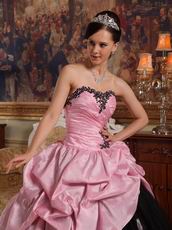 Pink Bodice Open Skirt with Black Applique Tulle Quinceanera Ceremony Wear
