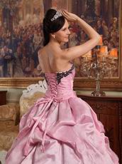 Pink Bodice Open Skirt with Black Applique Tulle Quinceanera Ceremony Wear