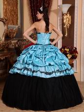 Light Sky Blue Quinceanera Dress With Black Applique