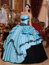 Light Sky Blue Quinceanera Dress With Black Applique