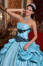 Light Sky Blue Quinceanera Dress With Black Applique