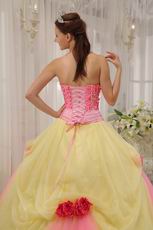 Strapless Daffodil Skirt Quinceanera Dress With Pink Flowers