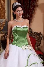 White Discount Quinceanera Dress With Spring Green Details