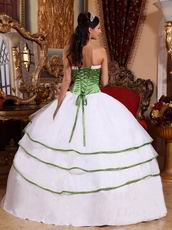 White Discount Quinceanera Dress With Spring Green Details