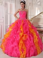 Hot Pink and Orange Ombre Quinceanera Dress Contrast Color