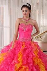 Hot Pink and Orange Ombre Quinceanera Dress Contrast Color