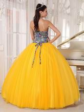 Printed Fabric Cheap Quinceanera Dress In Dark Yellow