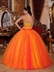 Orange Red Spaghetti Straps Sweet 16 Quinceanera Party Wear