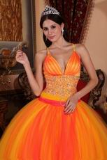 Orange Red Spaghetti Straps Sweet 16 Quinceanera Party Wear