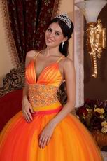 Orange Red Spaghetti Straps Sweet 16 Quinceanera Party Wear