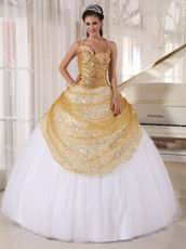 Spaghetti Straps White Skirt With Golden Sequin Sweet Sixteen Dress