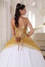 Spaghetti Straps White Skirt With Golden Sequin Sweet Sixteen Dress