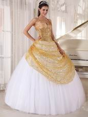 Spaghetti Straps White Skirt With Golden Sequin Sweet Sixteen Dress