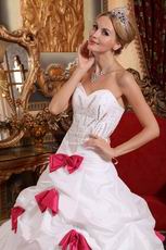 Deep Pink Bowknot Skirt White Quinceanera Dress 2014 Style