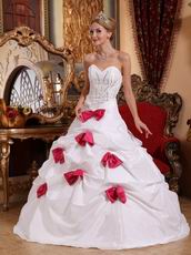 Deep Pink Bowknot Skirt White Quinceanera Dress 2014 Style
