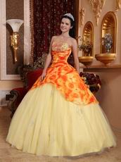 Printed Fabric Bodice Quinceanera Gowns Dresses Light Yellow