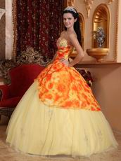 Printed Fabric Bodice Quinceanera Gowns Dresses Light Yellow