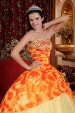 Printed Fabric Bodice Quinceanera Gowns Dresses Light Yellow