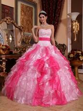 Pink and Hot Pink Contrast Color Ruffled Quince Dress Ombre