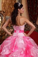 Pink and Hot Pink Contrast Color Ruffled Quince Dress Ombre
