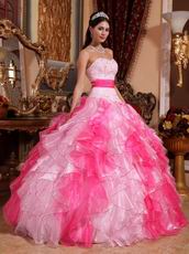 Pink and Hot Pink Contrast Color Ruffled Quince Dress Ombre