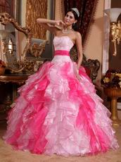 Pink and Hot Pink Contrast Color Ruffled Quince Dress Ombre