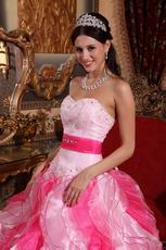 Pink and Hot Pink Contrast Color Ruffled Quince Dress Ombre