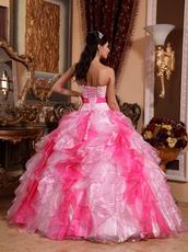 Pink and Hot Pink Contrast Color Ruffled Quince Dress Ombre