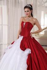 Wine Red Military Strapless Floor Length Ball Gown