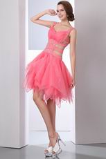 Straps Exposed Waist Pink Cocktail Party Dress For Sexy Girl