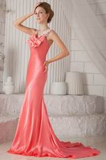 Spaghetti Straps Column Skirt Beaded Watermelon Prom Dress Petite