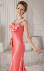 Spaghetti Straps Column Skirt Beaded Watermelon Prom Dress Petite
