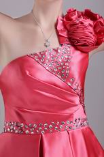 Designer Coral Red Short Prom Dress With One Shoulder Layers Skirt