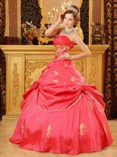 Coral Pink Girl Quinceanera Dress With Golden Applique