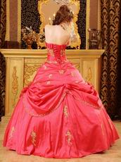 Coral Pink Girl Quinceanera Dress With Golden Applique