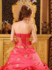 Coral Pink Girl Quinceanera Dress With Golden Applique