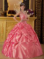 Classical Waltermelon Tafftea Quinceanera Dress With Halter Design