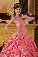 Classical Waltermelon Tafftea Quinceanera Dress With Halter Design