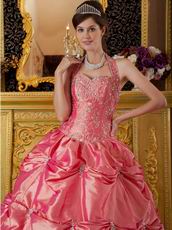Classical Waltermelon Tafftea Quinceanera Dress With Halter Design