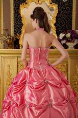 Classical Waltermelon Tafftea Quinceanera Dress With Halter Design