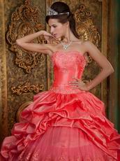 Embroidery Layers Skirt Quinceanera Ball Gown In Watermelon