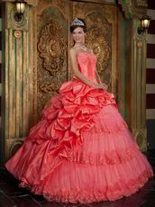 Embroidery Layers Skirt Quinceanera Ball Gown In Watermelon