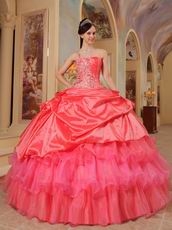 Coral Red And Hot Pink Quinceanera Dress With One Shoulder Skirt