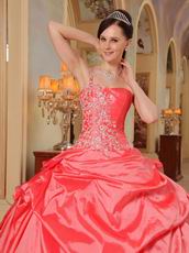 Coral Red And Hot Pink Quinceanera Dress With One Shoulder Skirt