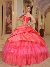 Coral Red And Hot Pink Quinceanera Dress With One Shoulder Skirt