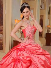 Coral Red And Hot Pink Quinceanera Dress With One Shoulder Skirt