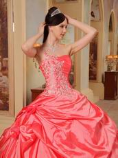 Coral Red And Hot Pink Quinceanera Dress With One Shoulder Skirt