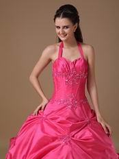 Halter Top Coral Red Puffy Quinceanera Dress Not Expensive