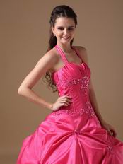 Halter Top Coral Red Puffy Quinceanera Dress Not Expensive